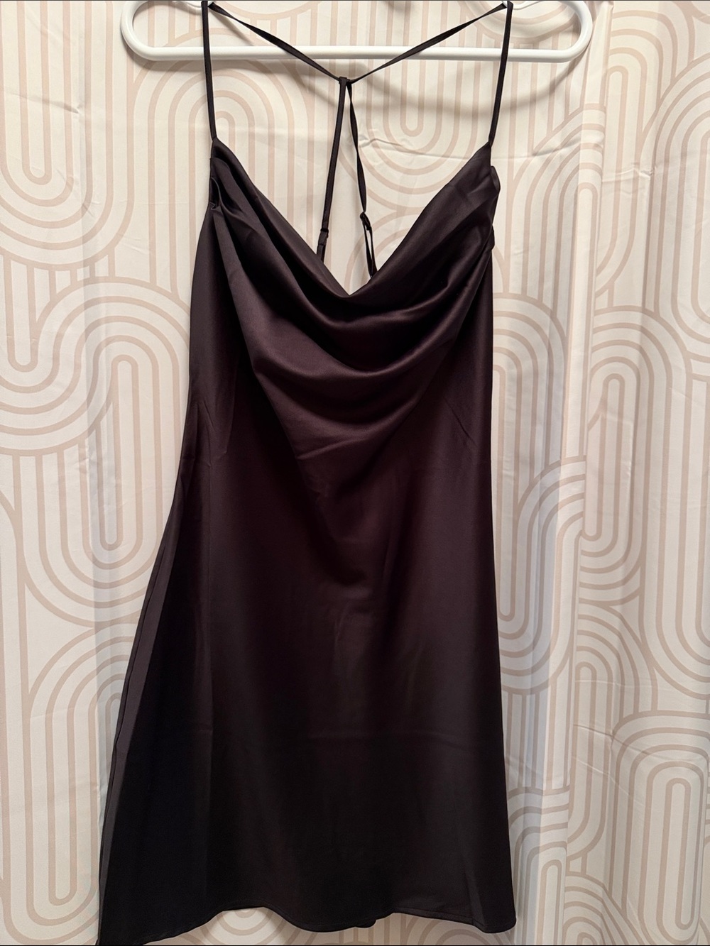 NWT Dynamite sz M Olivia Satin Cowl Neck Dress - black adj straps